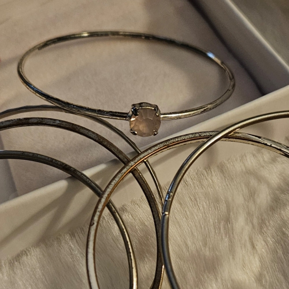 6 pc. New York and Company Silver Tone Fun Bangle Bracelets - Picture 2 of 4